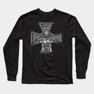 Biker Cross Motorcycle Emblem Skeleton Long Sleeve T-Shirt